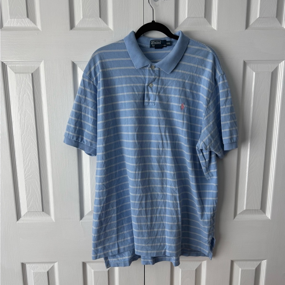 Polo Ralph Lauren Light Blue & White Striped Polo Shirt XXL Pink Pony